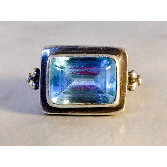 Vintage Sterling  Blue Topaz Ring,  5.33 Ct. Size 7 , Designer Signed BA Surati - Picture 1 of 5